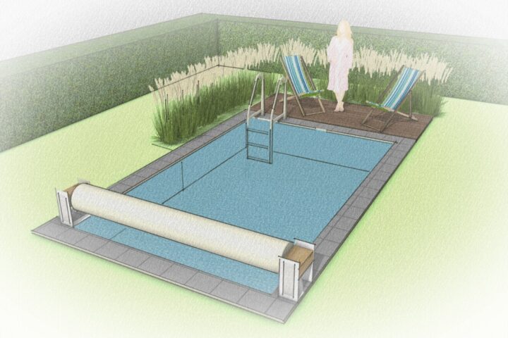 Ausstattungsmerkmale des Living Pool Pure auf einem Rendering dargestellt - FREIRAUM