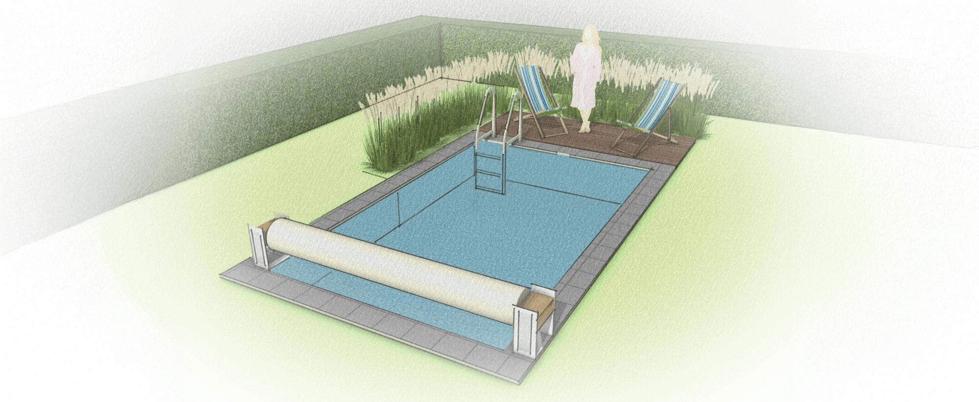 Living Pool Pure mit Darstellung der Belagsarten und -farben - FREIRAUM